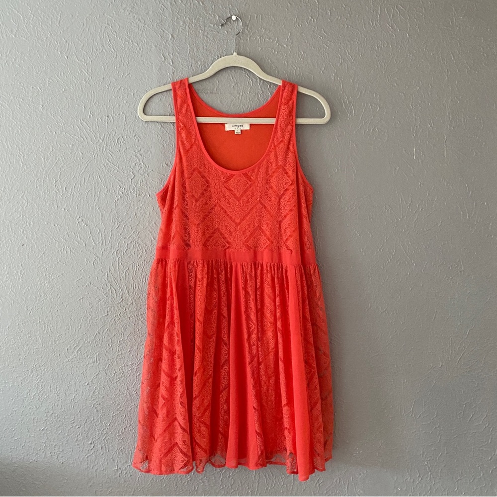 Umgee Boho Salmon Pink Flowy Lace Dress - Size Large